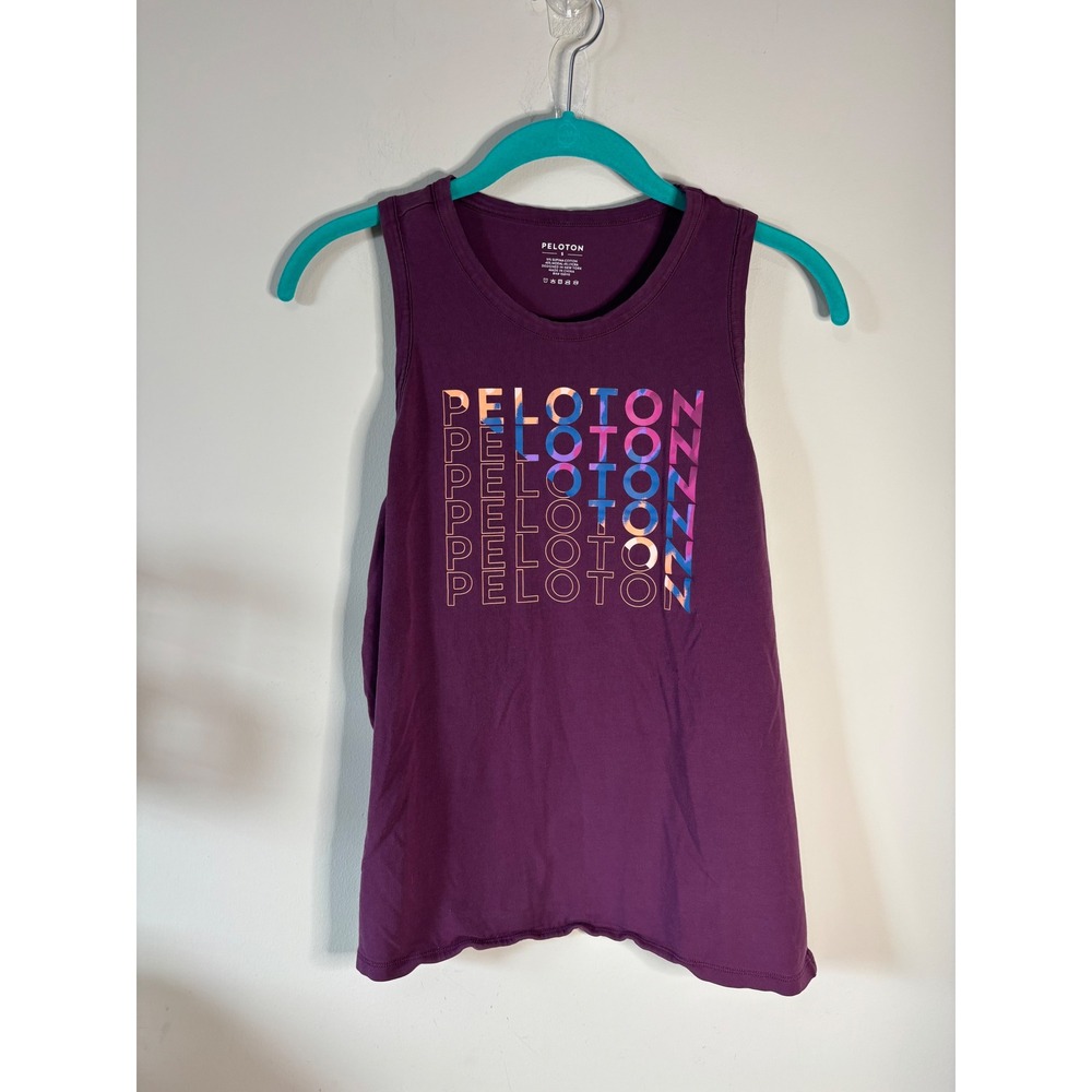 Peloton Womens Supima Cotton Modal Muscle Tank Top Purple Graphic Size S